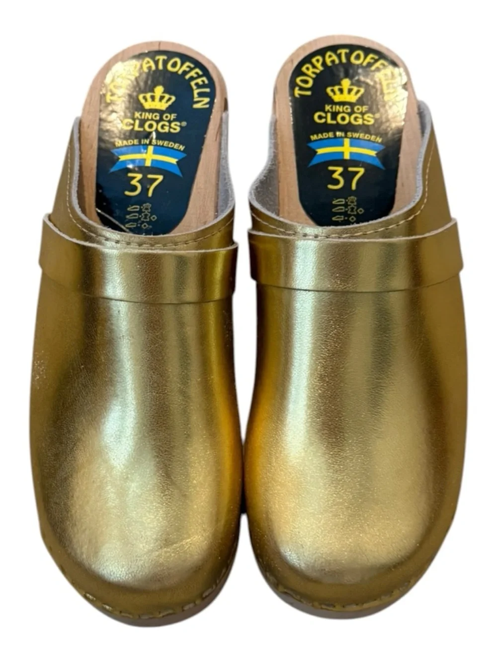 Torpatoffeln Swedish Gold Metallic Leather Slip-On Clogs. EU 37. - Picture 2 of 11